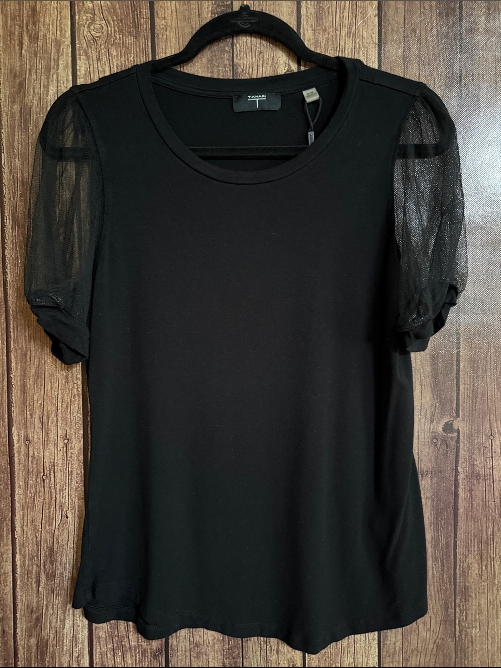 Tahari Black Puff Sleeve Knit Tee